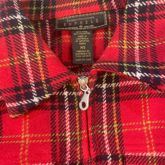 Vintage 90’s Express Trucker Jacket Plaid Wool blend XS Zipped Pockets Aesthetic - Picture 9 of 13